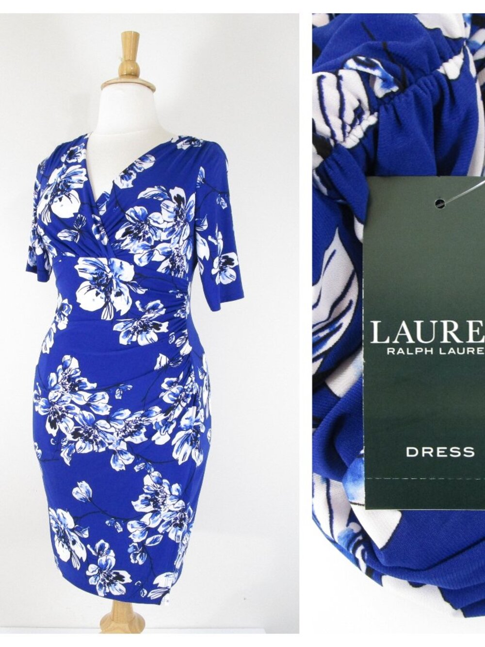 Lauren Ralph Lauren Plus Size Blue White Floral Sheath Dress Size 14